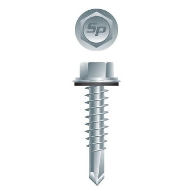 #10-16 x 1-1/4" Unslotted Indented Hex Washer Head Screw, #3 Point, Zinc w/Bonded NEO-EPDM Washer (2500/Bulk Pkg)