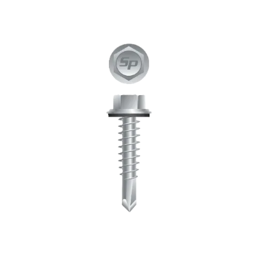 #12-14 x 1-1/2" Unslotted Indented Hex Washer Head Screw, #3 Point, Zinc w/Bonded NEO-EPDM Washer (2000/Bulk Pkg)