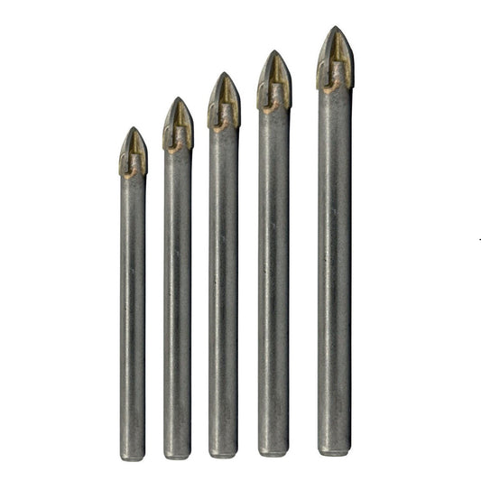 5 Piece Round Shank Quad Carbide Tip Glass & Tile Drills by Drill America, carbide tip drill bit for precision work