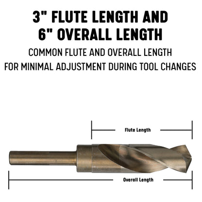 1-1/2" Reduced Shank Cobalt Drill Bit, 1/2" Shank, Qualtech