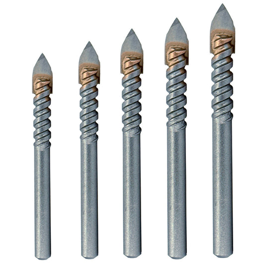 5 Piece - Round Shank Single Carbide Tip Glass & Tile Drills by Drill America, carbide tip drill bit for precision work