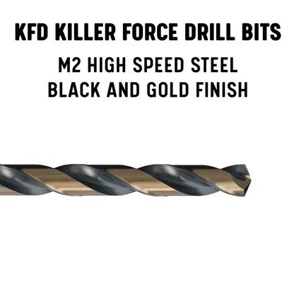 29 Piece HSS Black & Gold Jobber Drill Bit Set, 1/16 - 1/2 x 1/64, Round Shatter Proof Plastic Case