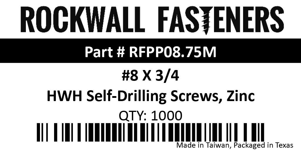 #8 X 3/4" HWH Self-Drilling Sheet Metal Screws, Zinc QTY: 1000
