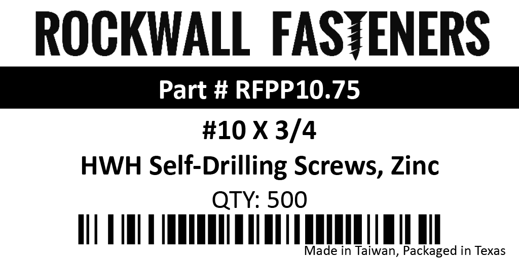 #10 X 3/4" HWH Self-Drilling Sheet Metal Screws, Zinc QTY: 500