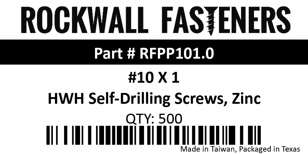 #10 X 1" HWH Self-Drilling Sheet Metal Screws, Zinc QTY: 500