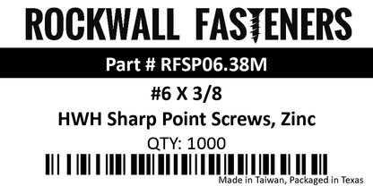 #6 X 3/8" HWH Pierce Point Screws, Zinc QTY: 1000