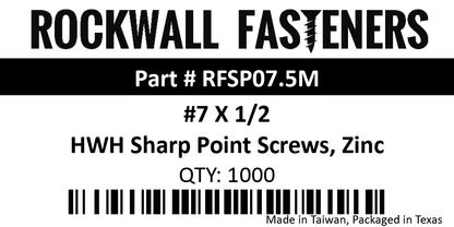 #7 X 1/2" HWH Pierce Point Screws, Zinc QTY: 1000