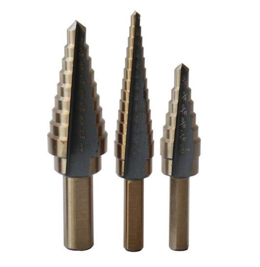 3-Piece HSS Step Drill Bit, Black and Gold (Sizes #1 - #3) by Drill America, engineered for performance and durability in demanding applications.